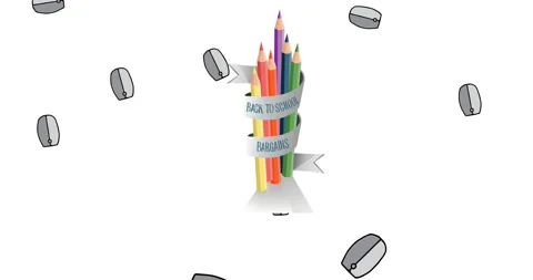 Animation of falling grey computer mice and back to school bargains coloured Stock Footage 331621740