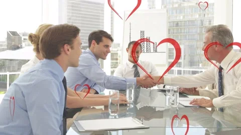 Animation of falling hearts over group of business people Stock Footage 329774789