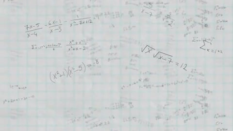 Animation of falling mathematical equation over grid pattern against white Stock Footage 330115974