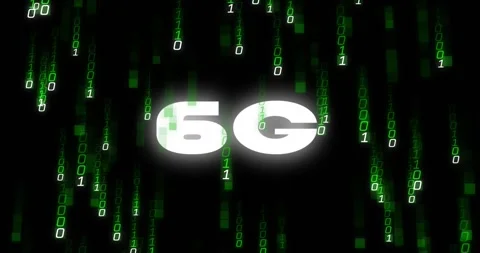 Animation of falling multicolored binary codes and glowing 6g text over black Stock Footage 326411681