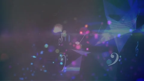 Animation of falling notes over glowing lights on dark background Stock Footage 316668732
