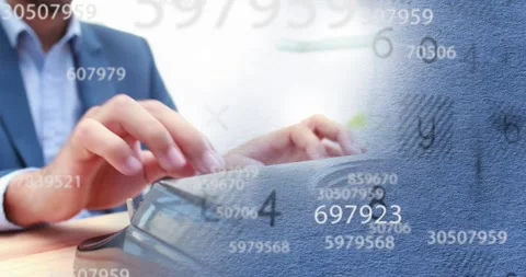 Animation of falling numbers over caucasian men using computer 스톡 동영상 328919018