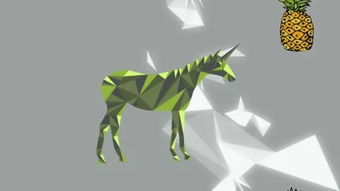 Animation of falling pineapples and deer with geometric shapes on gray Stock Footage 327279794