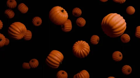 Animation of falling pumpkins against black background, 4K Stock Footage 341032157