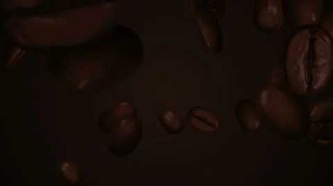 Animation falling of roasted coffee beans on dark background. Stock Footage 52462401