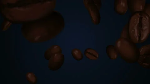 Animation falling of roasted coffee beans on dark background. Stock Footage 52462412