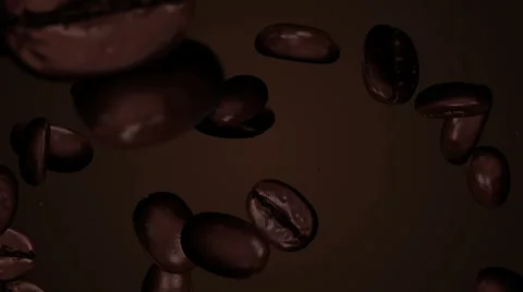 Animation falling of roasted coffee beans on dark background. Stock Footage 52462461