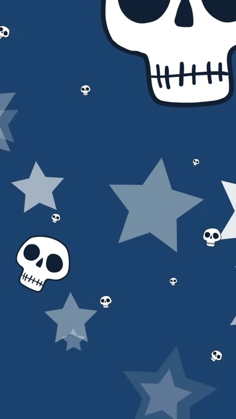 Animation of falling skulls and multiple stars over blue background Stock Footage 343954435