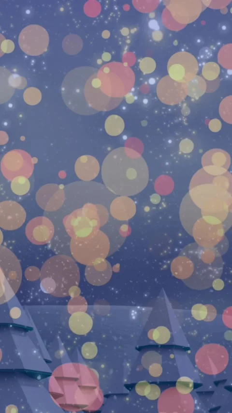 Animation of falling snow and lights over christmas tree on blue background Stock Footage 344369531