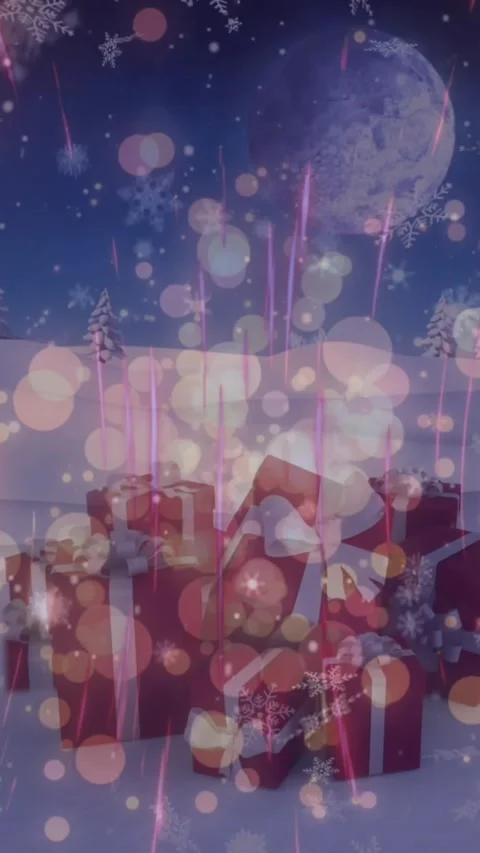 Animation of falling snow and lights over christmas tree on blue background Stock Footage 344402411