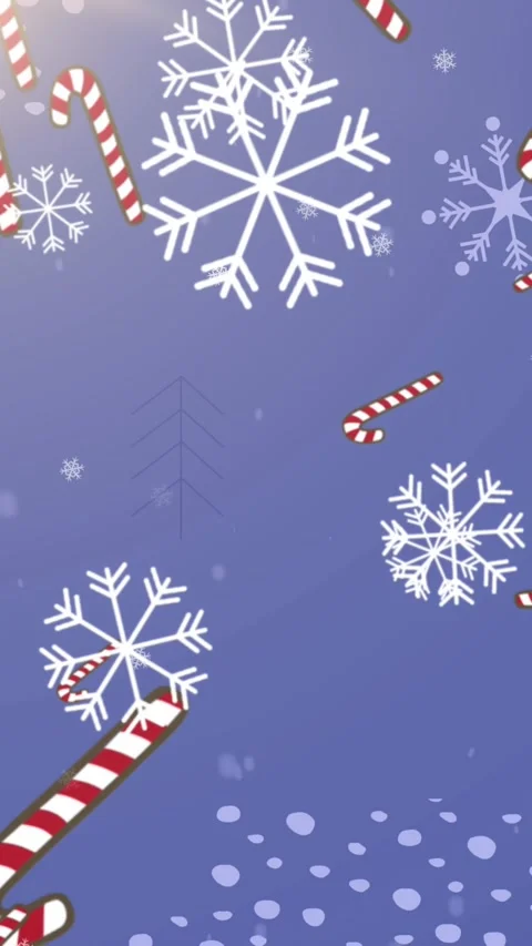 Animation of falling snowflakes an candy cane on blue background Stock Footage 343828536