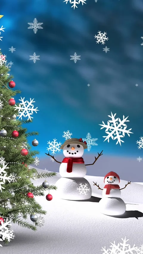 Animation of falling snowflakes over christmas tree in winter landscape Stock Footage 342136669
