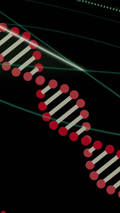 Animation of falling spinning dna strand and clock over dark background Stock Footage 344774592