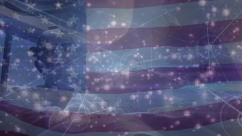 Animation of falling stars and network of connections over surgeons in operating Stock Footage 328593476
