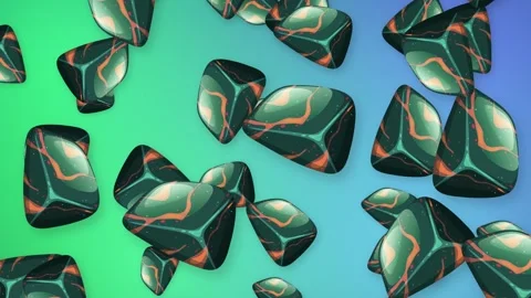 Animation of Falling Textured Geometric Objects Over Vibrant Mesh Background Stock Footage 342316253