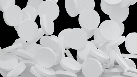 Animation of falling white round pills Stock Footage 147988665