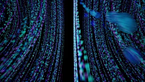 Animation of fast-flowing vertical particle streams in blue, cyan Stock Footage 322098198