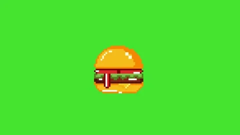 Animation Fast Food Hamburger 8bit , Green Screen Background Stock Footage 346489046