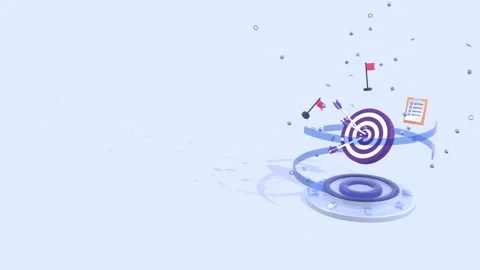 Animation features arrows hitting the dartboard's center with copy space. Stock Footage 299329114