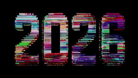 The animation features the digits 2026 in a captivating display of colors and Stock Footage 318454712