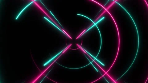 The animation features a dynamic display of glowing neon lines in pink Stock Footage 308745389