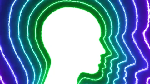 Animation features a series of nested head silhouettes in profile, outlined  Stock Footage 308883145