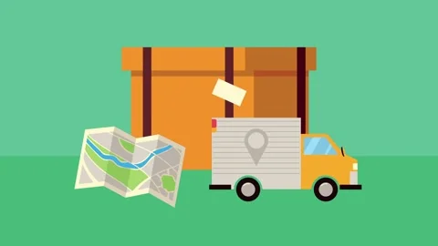 Animation featuring logistics delivery service with package map and truck o.. Stock Footage 338882683