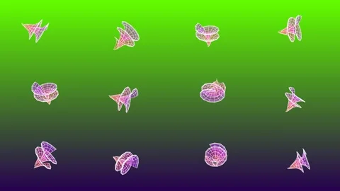 Animation featuring a repeating grid of wireframe spiral cones Stock Footage 338206703