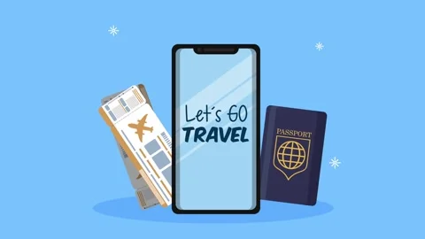 Animation featuring smartphone with travel app boarding pass and passport f.. Video stock 338992808