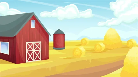Animation with a field of wheat and a barn. Stock Footage 219036661