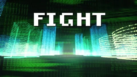 Animation of fight text and data processing over glowing 3d building models Stock Footage 329288900