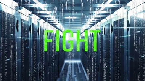 Animation of fight text banner, binary coding and mosaic sqaures against Stock Footage 252638726