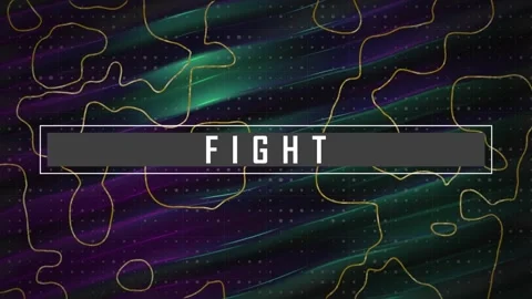 Animation of fight text in rectangles over abstract pattern against waves in Stock Footage 250315132