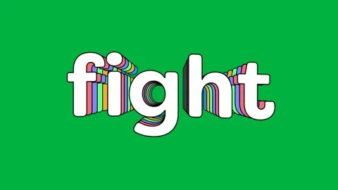 Animation of fight text in white letters with rainbow outline on white Stock Footage 325070271
