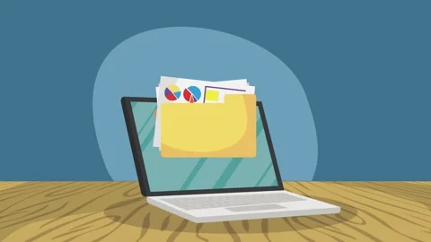 Animation of file folder appearing on laptop screen for business data manag.. Stock Footage 339062474