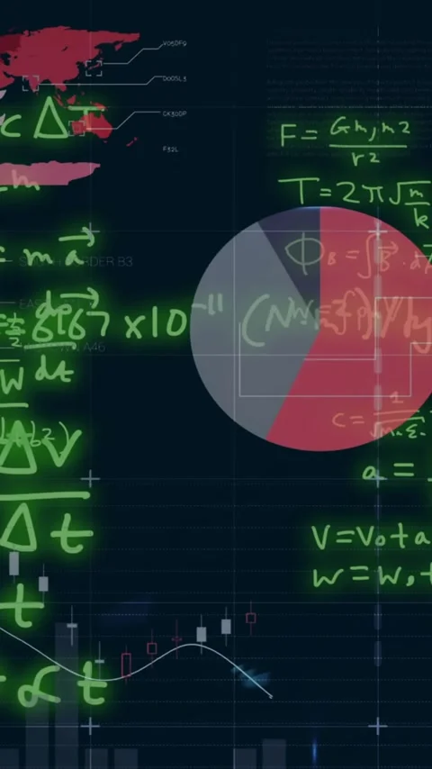 Animation of finacial data processing with mathematical equation on black Stock Footage 343901853