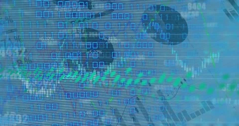 Animation of financial data and graph over binary code on blue background Stock Footage 326033644
