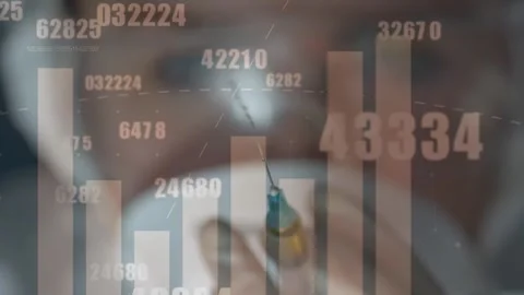 Animation of financial data and graph over lab worker Stock Footage 330474629