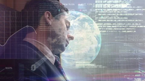 Animation of financial data and graphs over tired caucasian businessman sleeping Stock Footage 330113234
