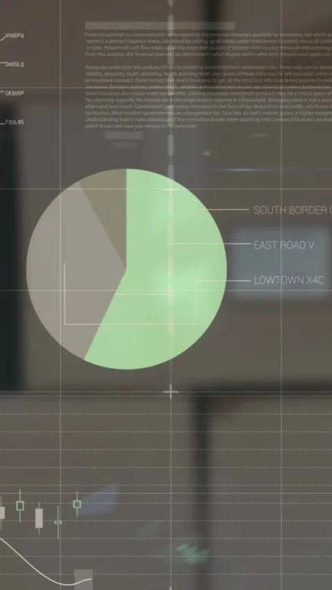 Animation of financial data and graphs over packages in warehouse Stock Footage 341956146