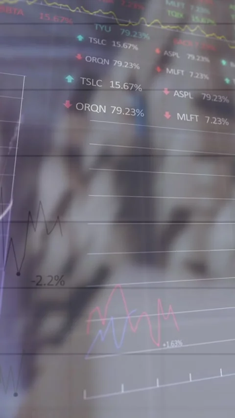 Animation of financial data and graphs over packages in warehouse Stock Footage 341956150