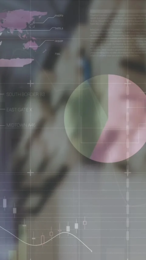 Animation of financial data and graphs over packages in warehouse Stock Footage 341991213