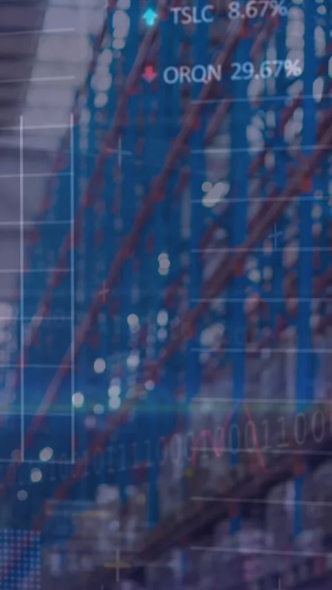 Animation of financial data and graphs over warehouse Stock Footage 341991260
