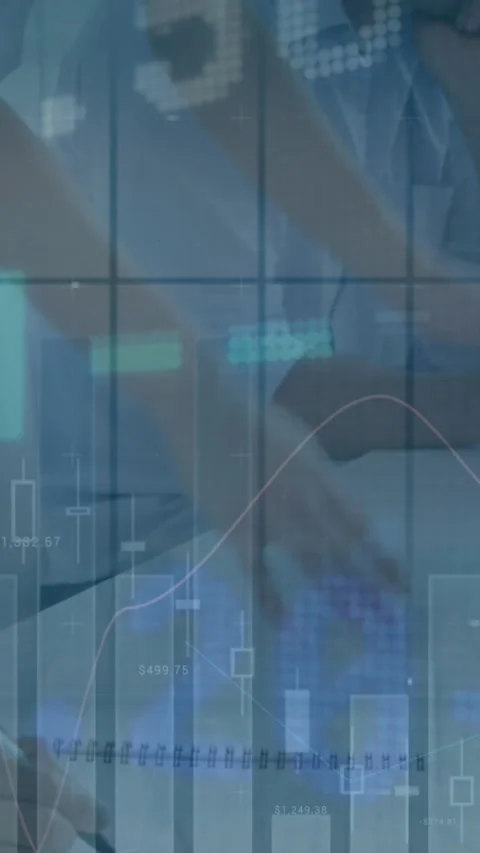 Animation of financial data and graphs over midsection of diverse businesspeople Stock Footage 344765646