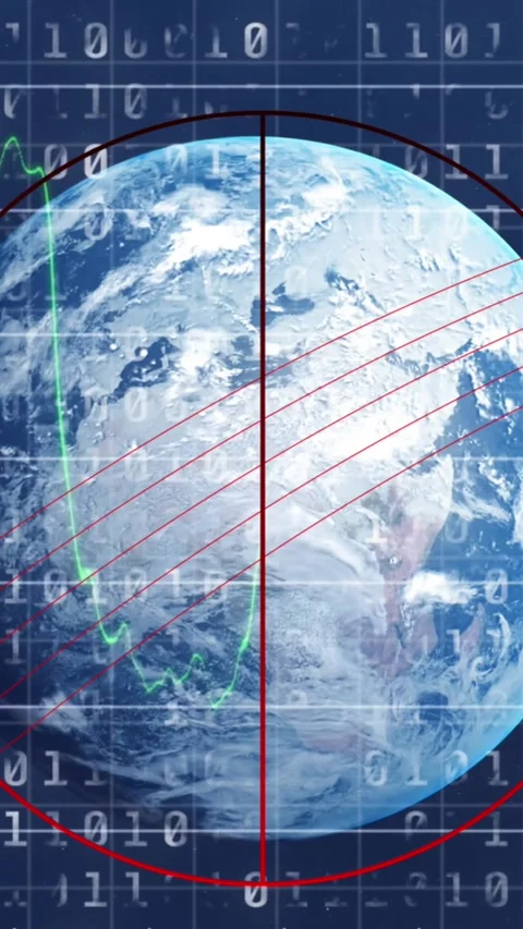 Animation of financial data, binary code over globe in navy space 스톡 동영상 343738929