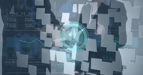 Animation of financial data, globe and digital cloud over midsection of Stock Footage 327783842