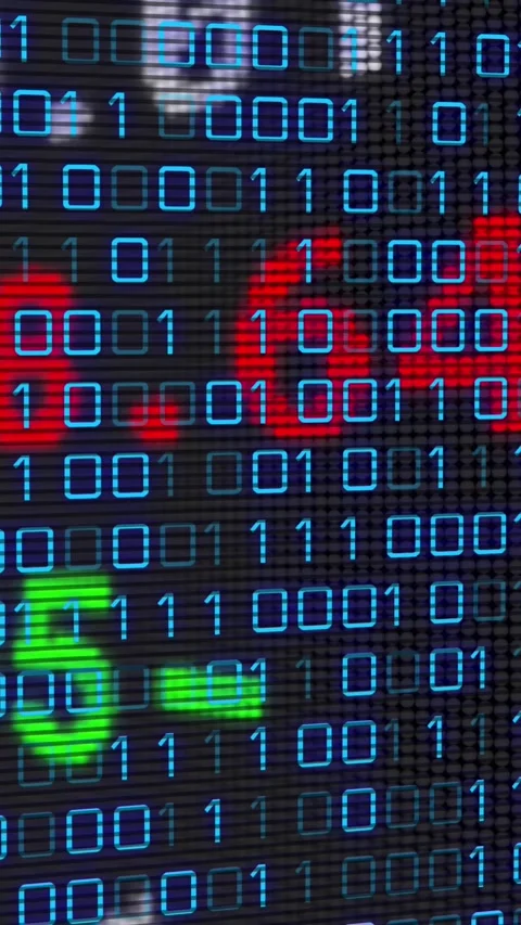 Animation of financial data over binary code on black background Stock Footage 323247731
