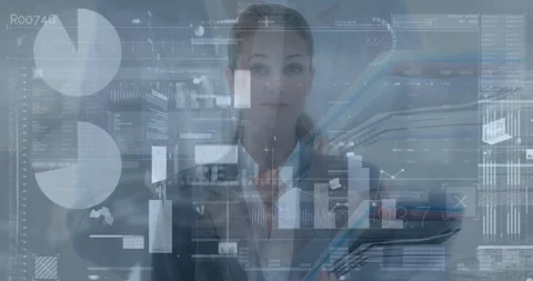 Animation of financial data over caucasian businesswoman with documents Stock Footage 326627915