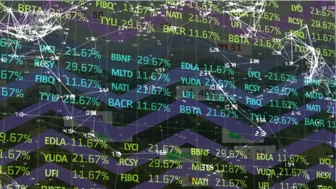 Animation of financial data over connections and chevron pattern Stock Footage 326296983
