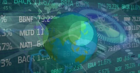 Animation of financial data over rotating globe Stock Footage 330060814